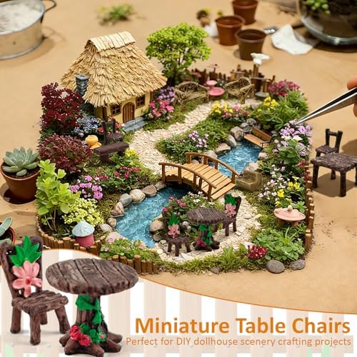 Morofme 10 Pcs Mini Garden Furniture Ornaments Miniature Table and Chairs Resin Bench Chair Kit Garden Furniture Accessories for Cake Topper Micro Landscape DIY Craft Succulent Flower Pot Decorations - Image 5
