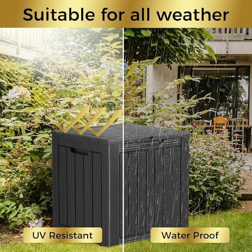 Outdoor Storage Box, 35 Gallon Waterproof Deck Box, Quick Snap-Lock Resin Cabinet for Seat Pillows, Patio Blankets, Lockable End Table Beverage Stand, Apartment Deck, Black - Image 5