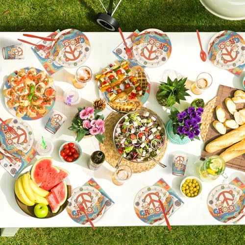 168 Pcs Groovy Birthday Party Decorations for Hippie, Serves 24 - Image 5