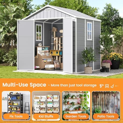 UDPATIO Resin Storage Shed 8x6 FT Plastic Outdoor Sheds with Floor, Gray - Image 6