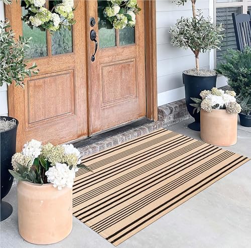 Fall Front Door Mats Outdoor 2.3'x3.6'Black and Tan Front Porch Rug by BUAGETUP