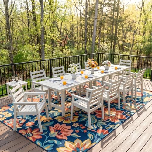 12-Piece Outdoor Dining Set, All-Weather HDPE Patio Furniture, Two 66.5" Slatted Table with 1.6" Umbrella Hole & 10 Ergonomic Armchairs, Heavy Duty 350lbs Capacity, UV Resistant, White - Image 2
