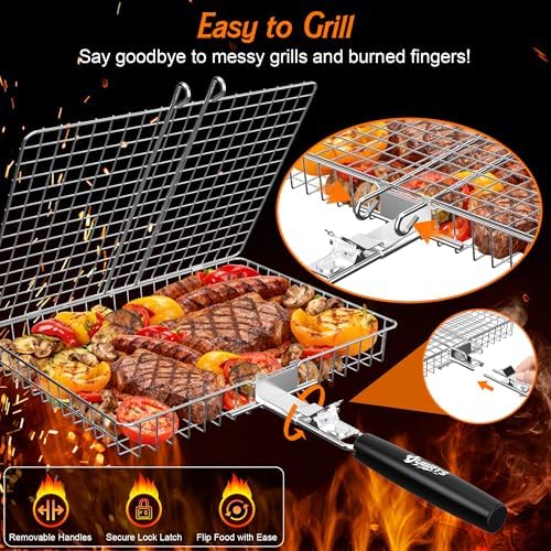 Grill Baskets for Outdoor Grill,Removable Wooden Handle,2PCS - Image 4