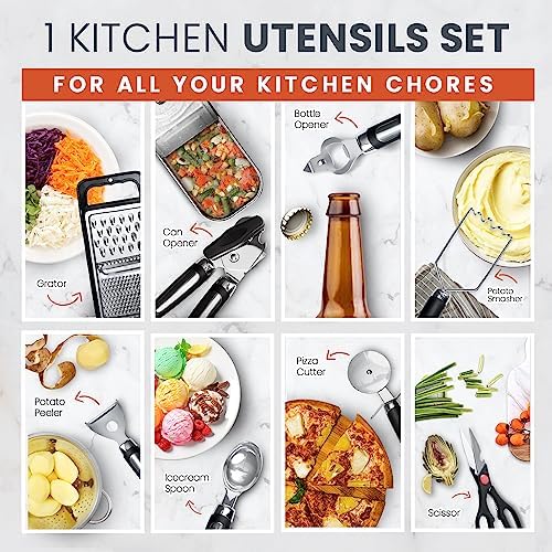 40PCs Silicone Cooking Utensils Set 446℉ Heat Resistance, RFAQK BPA Free Kitchen Utensils Set for Nonstick Cookware, Gadgets includes Can Opener, Potato Smasher,Peeler,Tongs,Spatula Set,Pizza Cutter - Image 4