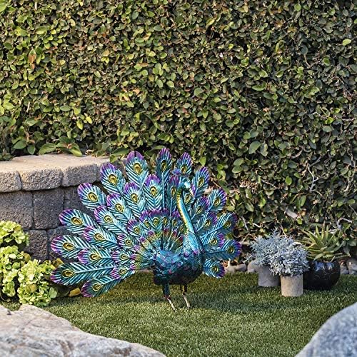 Alpine Corporation 23" Tall Outdoor Metal Peacock Statue, Multicolor - Image 2