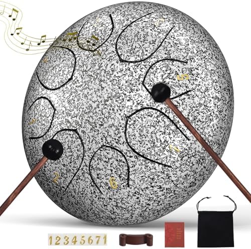 Rain Drum for Outside Garden, 6 Inches 8 Notes Steel Tongue Chakra Drums, Waterproof Meditation Rain Chime, Musical Instruments for Adult Gift with Bag, Music Book, Drum Mallets (Star Sliver) by INNOWARMER
