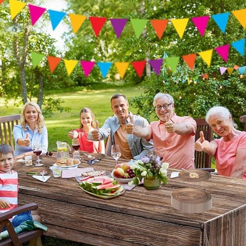 MaitianGuyou 40 Count 9 Inch Wood Grain Paper Plates, Rustic Wood Slice Disposable Party Farmhouse Decoration for Woodland Baby Shower Lumberjack Birthday Party Supplies(9 Inch,Dark Wood) - Image 7