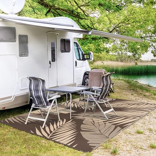 GENIMO Outdoor Rug, Waterproof Plastic Rugs for Patio, 9'x12' Coffee Beige - Image 5