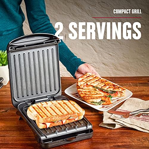 George Foreman Compact 2-Serving Electric Indoor Grill and Panini Press for 1–2 People, Classic Plates, Black - Image 3