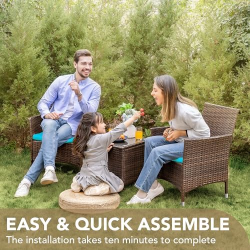 Devoko 3 Piece Patio Furniture Set Outdoor Wicker Conversation (Blue) - Image 4
