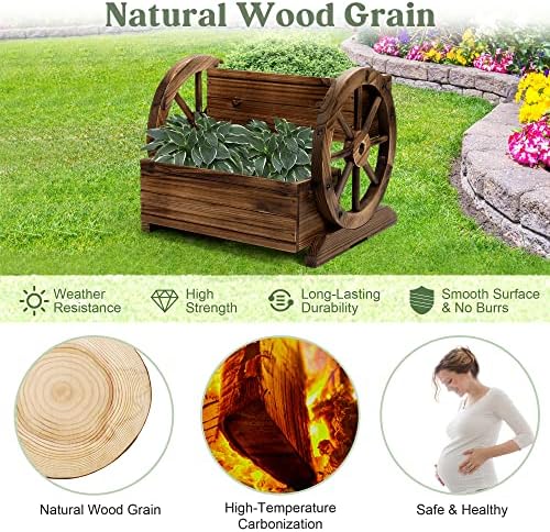 OIPRTGFJ Wooden Wagon Planter Box, Garden Planter with Wheels,Decorative Planter for Flowers Herbs Vegetables for Indoor & Outdoor Décor, Flower Cart for Patio Garden Balcony - Image 5