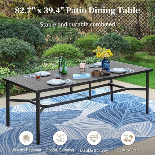 SUNSHINE VALLEY 9pc Patio Dining Set, 83" Metal Table & 8 Rattan Chairs - Image 5