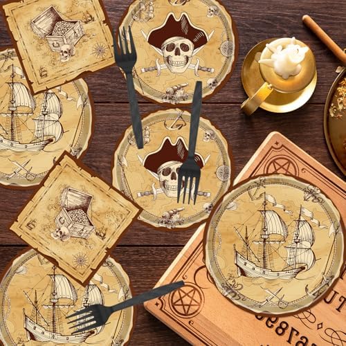 Gameza Pirate Party Decor 96PCS Plates Napkins Disposable Tableware Set - Image 5