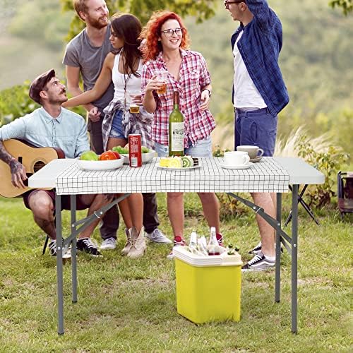 SUPER DEAL Portable 4 Foot Plastic Folding Table, Small Indoor Outdoor Heavy Duty Fold-in-Half Picnic Party Camping Barbecues Table with Carrying Handle, White - Image 2
