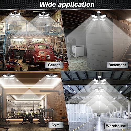 2 Pack LED Garage Light, 150W 15000LM 6500K LED Shop Lights, Garage Lights Ceiling Led with 4 Deformable Panels, Screw in E26/E27 Bulb Socket for Warehouse, Basement, Attic, Barn, High Bay Lighting - Image 6