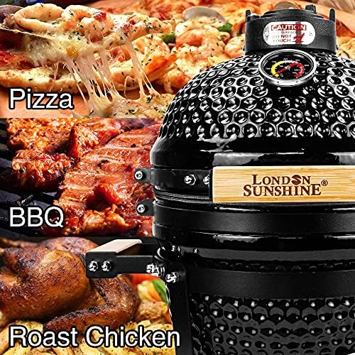 London Sunshine Ceramic BBQ Charcoal Kamado Grill 13 inch Portable Tabletop BBQ Grill with Stainless Steel Grates Black, Black - Image 6