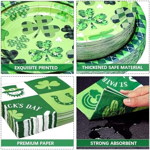180PCS St.Patrick's Paper Plates and Napkins Party Supplies Serve 60 - Image 3