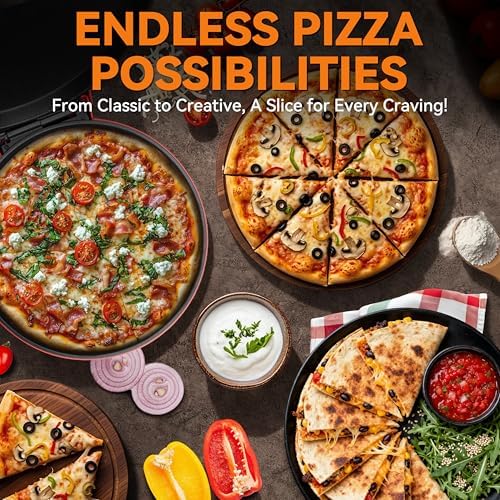 Baker’s Friend Countertop Pizza Maker Electric, 12 Inch Pizza Maker Machine for Home, Quesadilla Maker, Non-stick Cooking Plates, Horno Para Pizza, 1400W, Red - Image 2