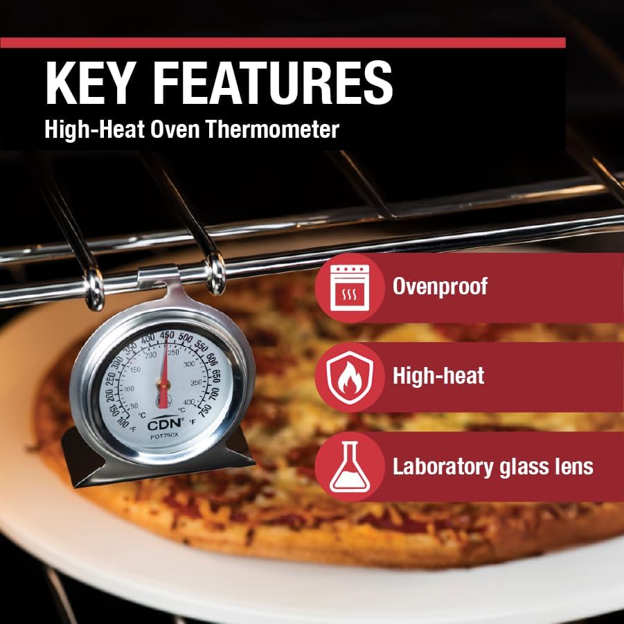 CDN High Heat Oven Thermometer | ProAccurate® | NSF Certified | 100-750°F Range | For Broiling, Roasting, High-Temp Cooking | Lab Glass Lens | POT750X - Image 2