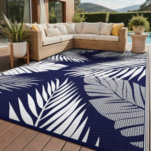GENIMO Outdoor Rug, Waterproof Plastic Rugs for Patio, 8'x10' Blue White by GENIMO