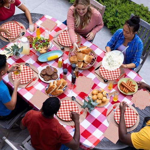100 Pcs Red White Gingham Party Supplies Set, Serves 25 – Disposable Checkered Paper Plates, Napkins, and Forks, Classic Picnic Themed Tableware for BBQ, Outdoor, Birthday, Holiday Party Decorations - Image 6