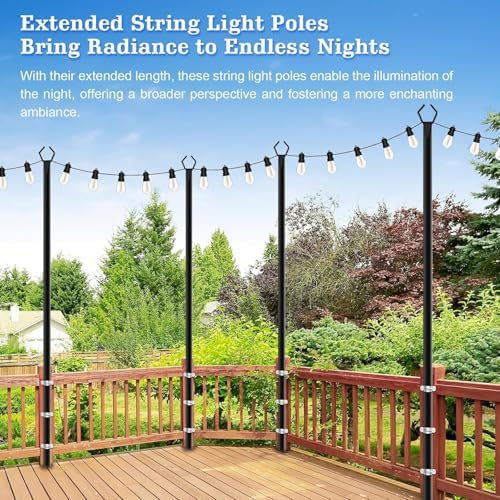 SINLEY 4 Pack String Light Poles,10 Ft Metal Poles with Fork for Outdoor String Lights,Outdoor Light Poles with Fork,Poles/Post/Stand for Outside,Patio,Deck,Backyard,Garden Wedding,Party - Image 4