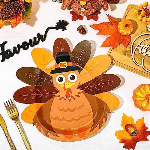 Whaline 48Pcs Thanksgiving Paper Plates Turkey Shaped Disposable Decorative Tableware for Fall Party Supplies Autumn Holiday Catering Events, 11.4 x 11.6 Inch - Image 3