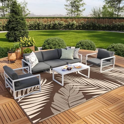 GENIMO Outdoor Rug, Waterproof Plastic Rugs 9'x18' for Camping Coffee Beige - Image 4