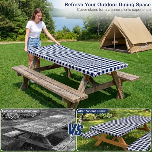 Picnic Table Cover with Bench Covers Camping Tablecloth Set with Pocket - Image 4