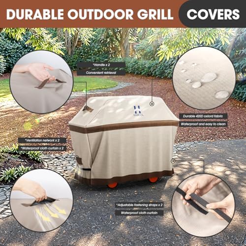 HAMLER Grill Cover 52 Inch, Heavy Duty Waterproof BBQ Covers, Gas Grill Covers Fits Weber Spirit, Weber Genesis, Char-Broil, Nexgrill, Brinkmann, Brown & Beige - Image 4