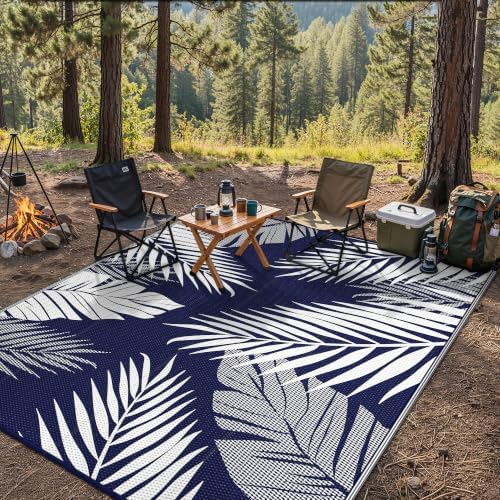 GENIMO Outdoor Rug, Waterproof Plastic Rugs for Patio, 8'x10' Blue White - Image 5