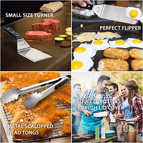 Metal Spatula Set of 4 - Griddle Accessories kit - Grill Flat Spatula Pancake Flipper Hamburger Turner - Metal Utensil Great for BBQ Grill Flat Top Cast Iron Griddle - Image 2