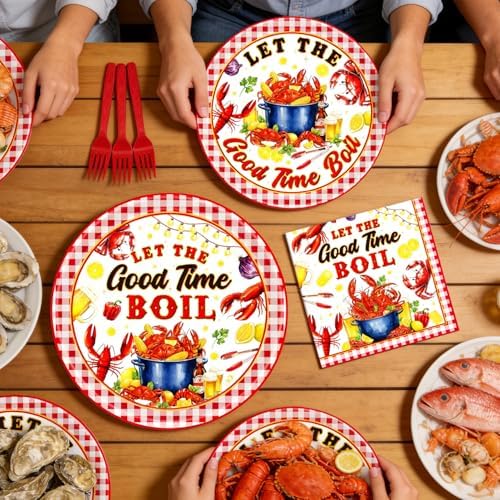 Gameza Seafood Boil Party Supplies - 96PCS Seafood Boil Party Plates and Napkins Forks Tableware Disposable Set, Crawfish Crab Shrimp Summer Birthday Decor Supplies, Serve 24 - Image 6