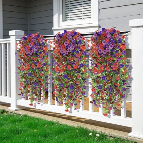 Alupssuc 8PCS Artificial Hanging Flowers UV Resistant Silk Daisy, 4 Colors - Image 5