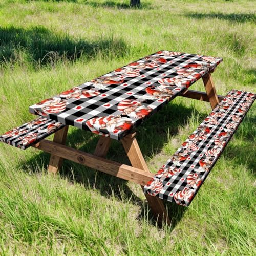Valentine's Day Picnic Table Cover with Bench Covers, Camping Essentials, Valentines Decor Waterproof Windproof, Fitted Tablecloth Cover with Elastic Edge, Outdoor Table Covers, 3 PCS, 30x72 Inch by Xguatan