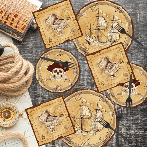 Gameza Pirate Party Decor 96PCS Plates Napkins Disposable Tableware Set - Image 4