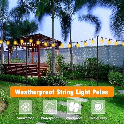 AILBTON 10Ft Exterior Light Poles 10 Pack, Durable Metal String Light Posts for Outdoor Use, Equipped with Fixed Brackets for Yard, Terrace, Backyard and Garden Lighting Decor - Image 6