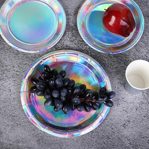 MaitianGuyou 7 Inch 40 Count Iridescent Holographic Paper Plates, Disposable Shiny Rainbow Dessert Plates for Birthday, Bridal Shower, Bachelorette, Wedding & Disco Party Table Decor - Image 4