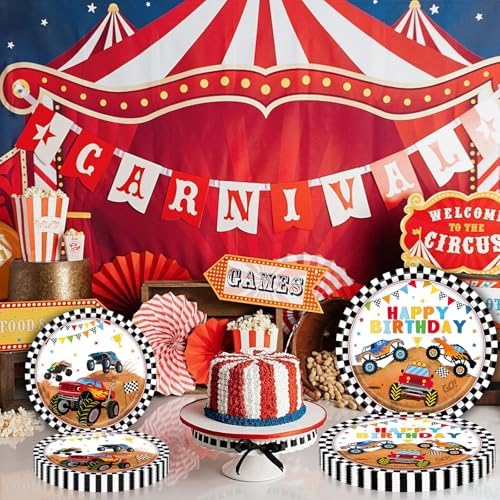 96 Pieces Monster Truck Birthday Tableware Set – Race Car Theme Disposable Plates, Napkins, and Forks for Kids Birthday Party or Racing Event, Serves 24 Guests - Image 5
