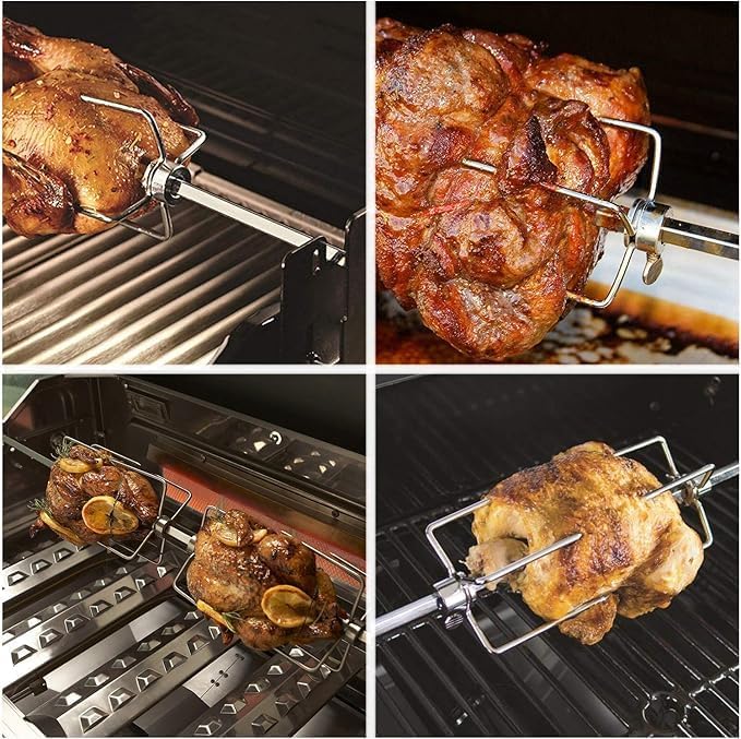 Heavy-Duty Stainless Steel Grill Rotisserie Kit with 27 X 1/3 Inch Spit Rod, Stainless Steel Electric Motor and Necessary Rotisserie Accessories (Stainless Steel, New Black) - Image 6