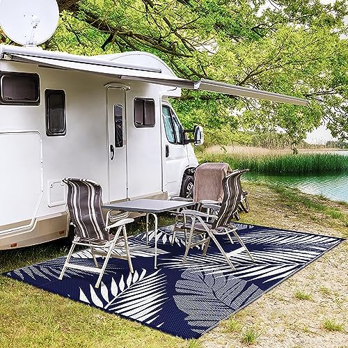 GENIMO Outdoor Rug, Waterproof Plastic Rugs for Patio, 4'x6' Blue White - Image 5