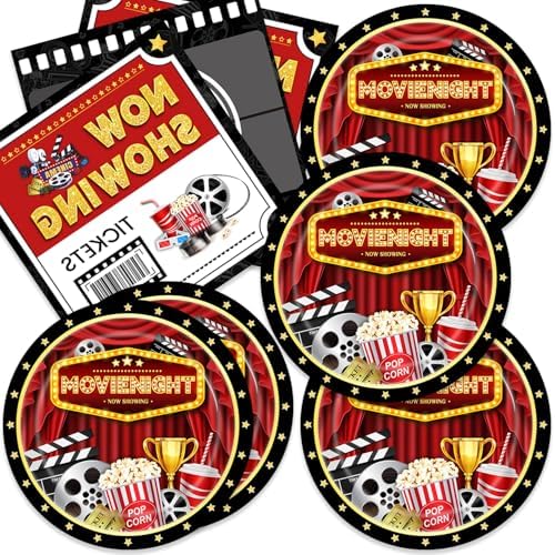40Pcs Movie Night Party Supplies, Now Showing Themed Plates and Napkins Set, Serves 20 Guests, Perfect for Movie Night Party Decorations by UkralMagic