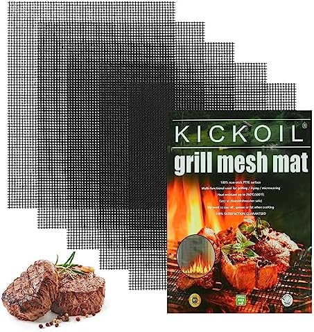 Grill Mesh Mat Set 5, Non Stick BBQ Grill Mats, Heavy Duty, Reusable by KICKOIL