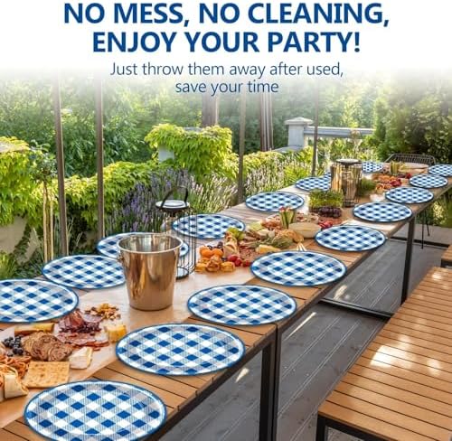 Qyeahkj 50 PCS Blue and White Checkered Oval Paper Plates Large 11” Disposable Picnic Dinner Party Decorations BBQ Supplies Favor for Holiday Baby Shower Birthday Party Tableware Set - Image 6