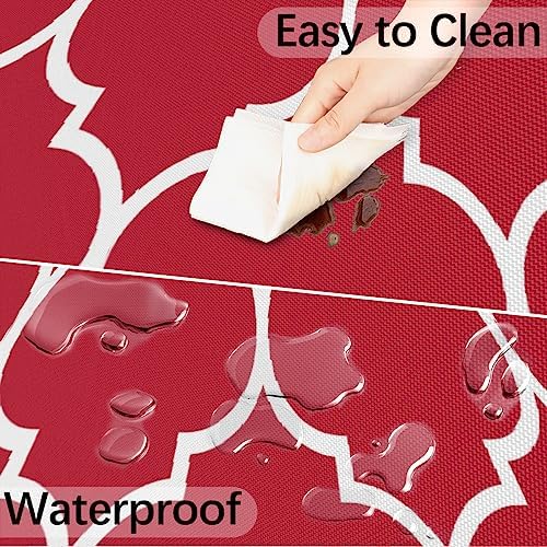 Round Tablecloth with Umbrella Hole and Zipper Moroccan Pattern Outdoor Elastic Fitted Table Cloth 36"-44" Oil-Proof Waterproof Burgundy Red Patio Table Cover for Picnic Party - Image 5