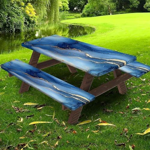 CAPSCEOLL Picnic Table Cover with Bench Covers 5ft - Dark Blue Marble - Image 6