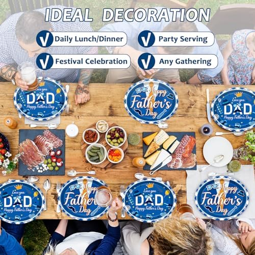 Qyeahkj 50 PCS Father's Day Oval Paper Plates Large 11” Disposable Happy Father's Day Party Decorations Love You Dad Supplies Favor for Papa Daddy's Grilling Gifts Party Tableware Set - Image 6