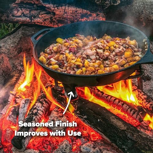 Coghlan's Cast Iron Skillet – 12-Inch Pre-Seasoned Frying Pan with Dual Pour Spouts & Helper Handle for Campfire Cooking, Stove, Grill, or Oven – Durable Outdoor Cookware - Image 4