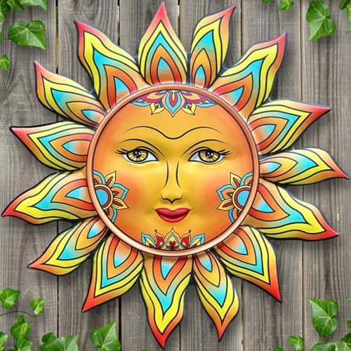 Metal Sun Flower Wall Decor - 12.87 inches Sun Wall Art Hanging Decorations for Outdoor, Home Garden Yard Patio Fence Bedroom Decor by Daogtc