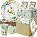 200 Pcs Sage Green Baby Shower Decorations, Eucalyptus Disposable Plates by Skylety